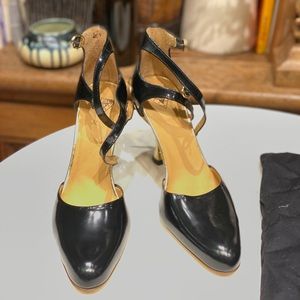 John Fluevog black and gold heels